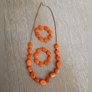 Unbranded Coral Look and Faux Leather Necklace with Matching Bracelets